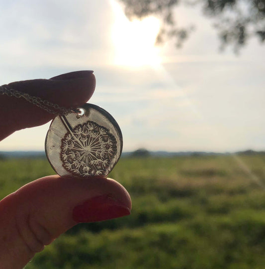 handmade silver dandelion talisman pendant