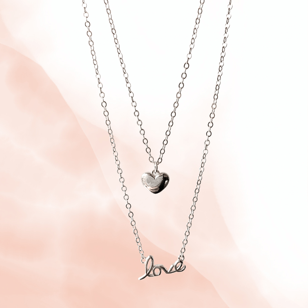 Layered love silver necklace