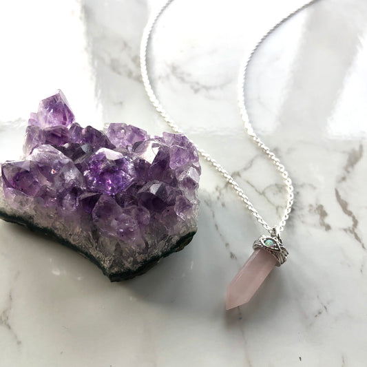 Opal Rose Quartz Hexagon Pendant