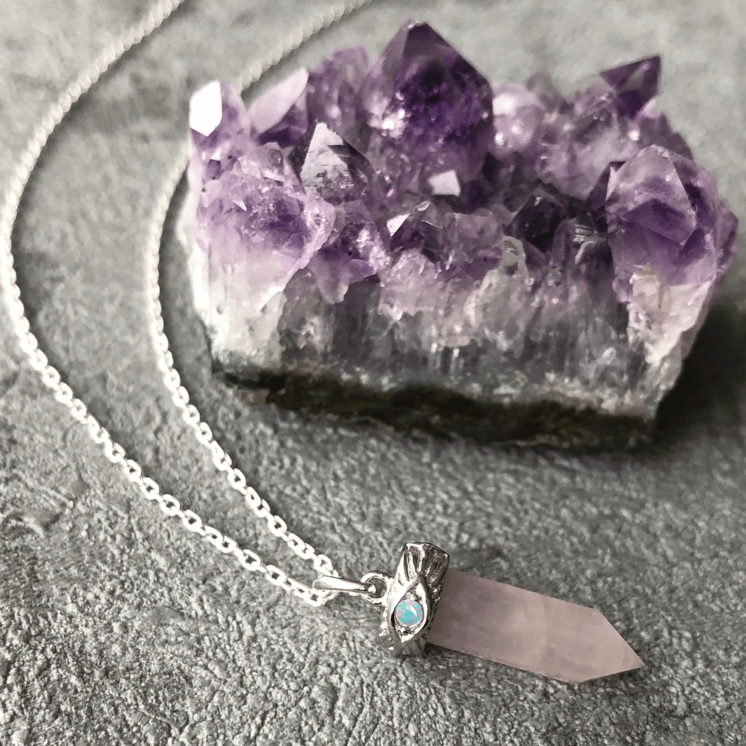 rose quartz and opal pedulm pendant