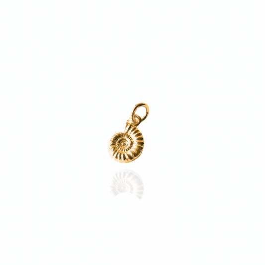 This beautiful vermeil pendant features an ammonite fossil design. Vermeil is 925 sterling silver plated in a thick layer of 24ct yellow gold.