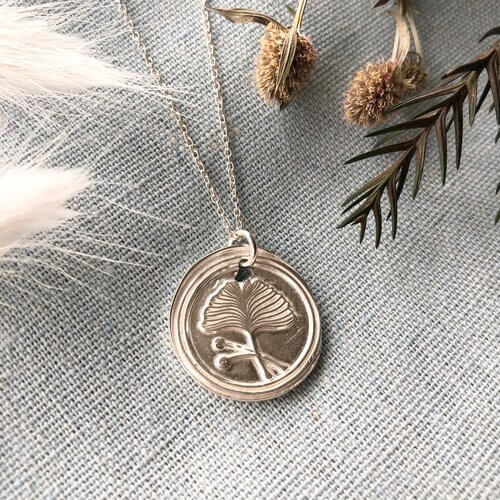 Silver ginkgo leaf talisman pendant - Ravetta Designs