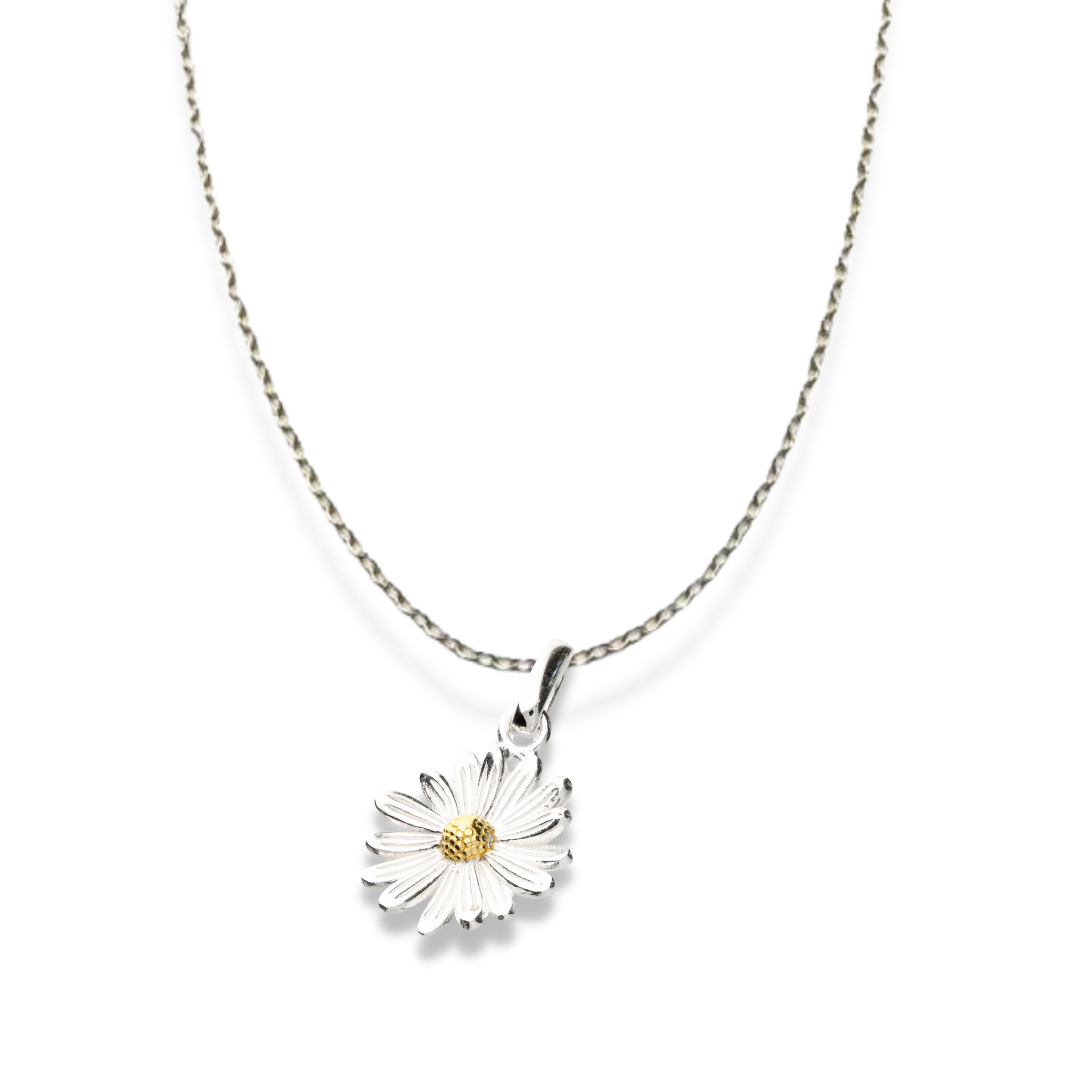 silver daisy pendant - birth flower for april