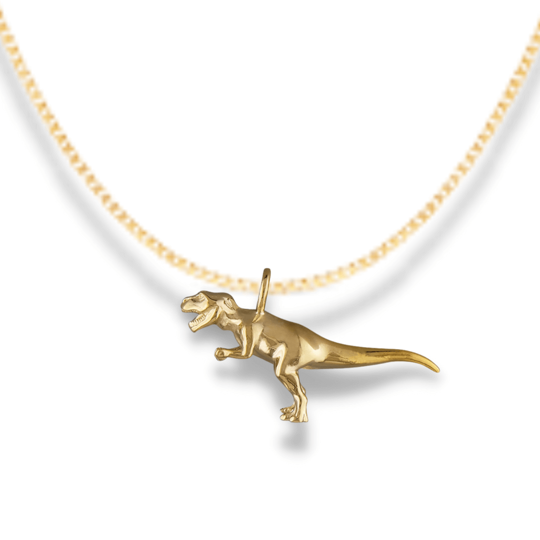 quirky gold t-rex pendant