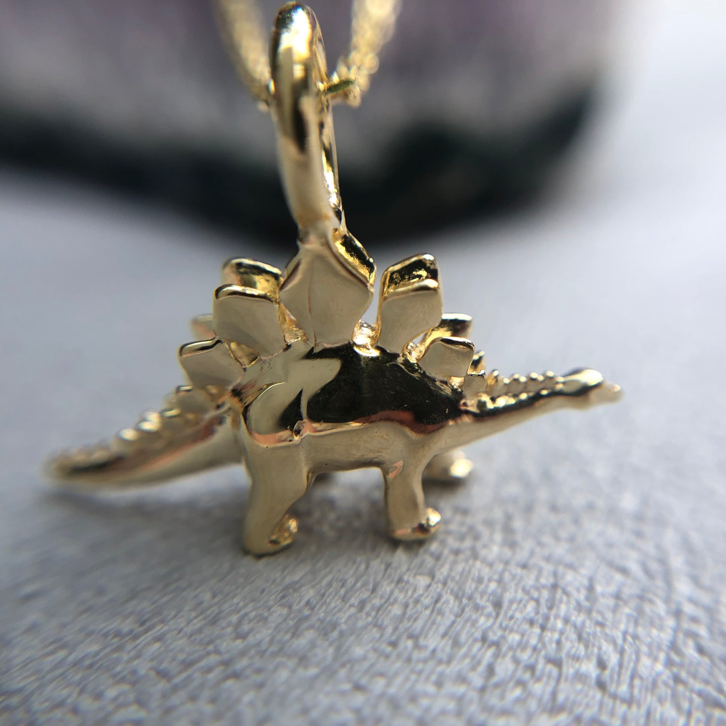 Gold Stegosaurus silver dinosaur pendant