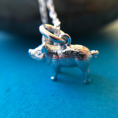 lucky silver pig pendant - lucky charm jewellery