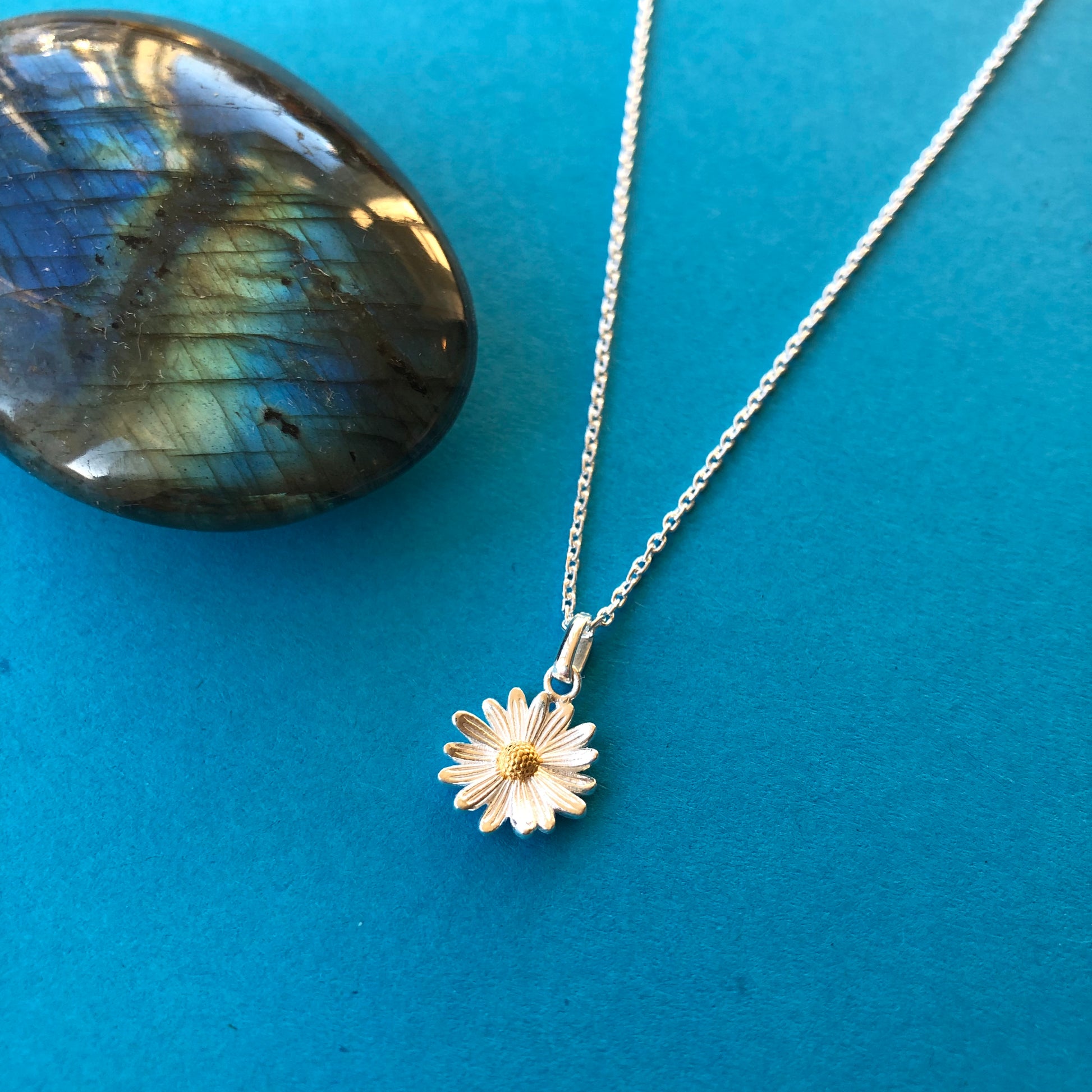 silver daisy pendant - botanical jewellery for her - april birthday bloom