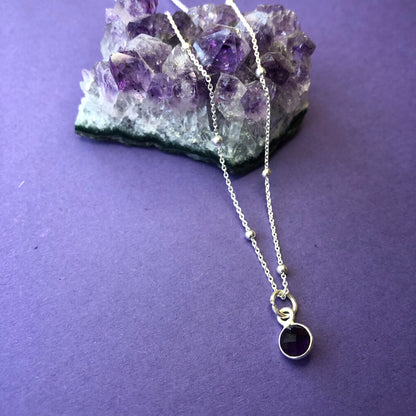 Tiny amethyst bezel set silver pendant - gemstone jewellery for her