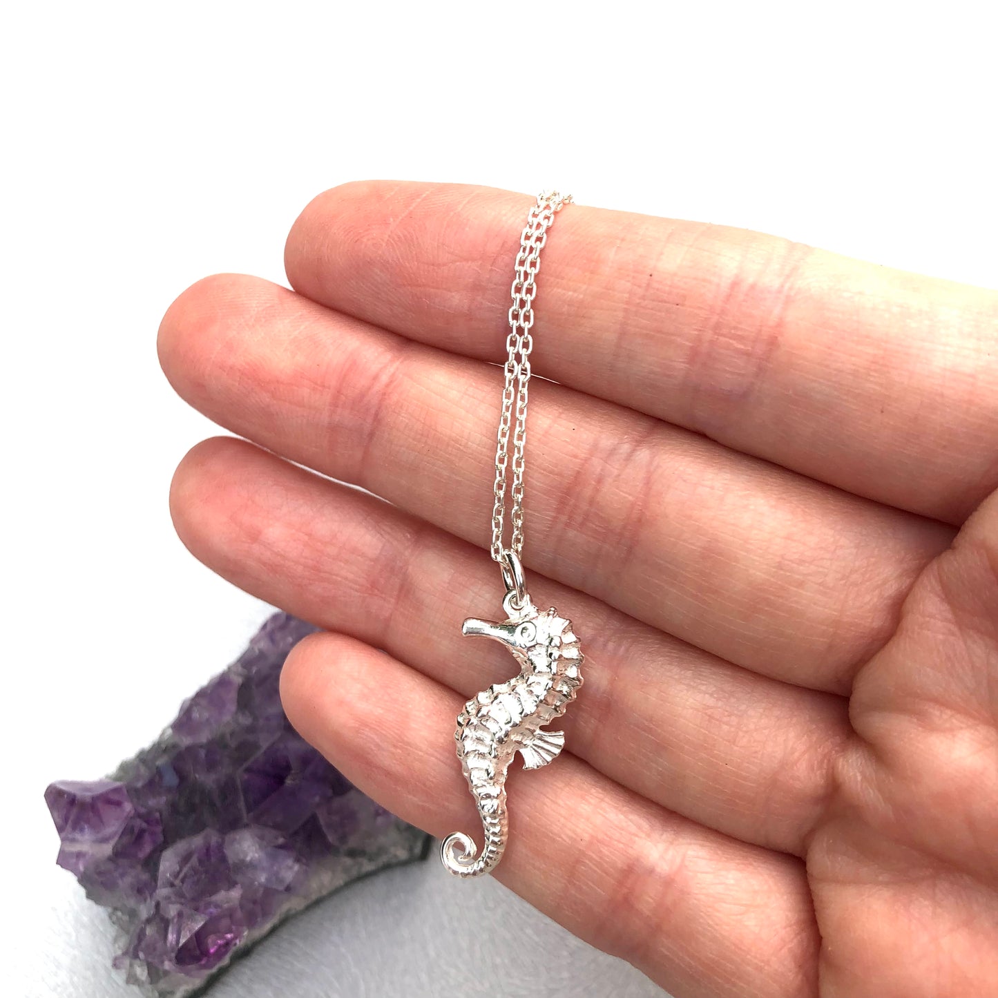 tiny silver seahorse pendant