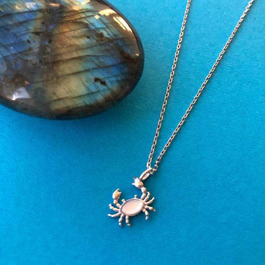 silver crab pendant with mother of pearl centre - ocean jewellery