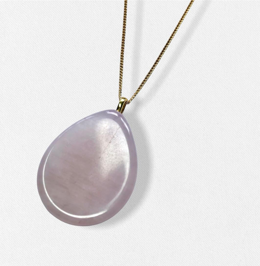 Rose quartz gold plated worry stone pendant - Ravetta Designs