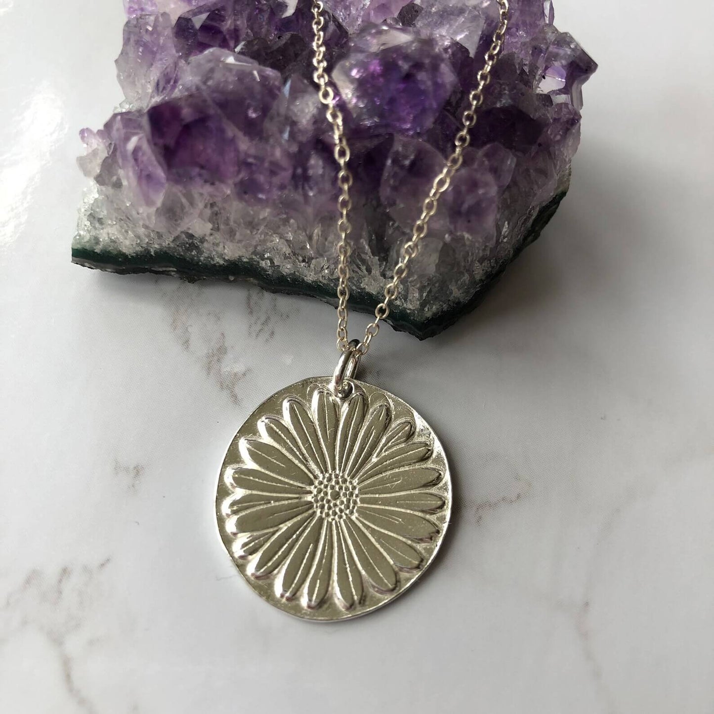 silver daisy talisman pendant - handmade in Thames Ditton
