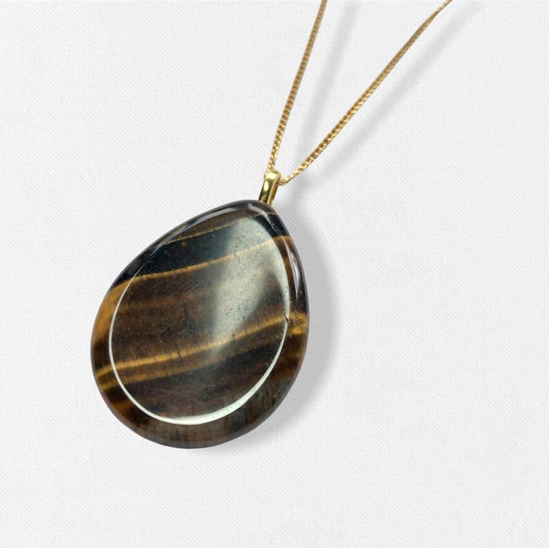 Tiger eye worry stone pendant - Ravetta Designs